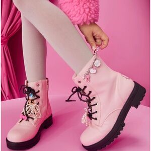 Pink Combat Boots with Charms